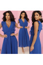  315-8 EMILY Pleated dress with ruffles and neckline - cornflower blue 