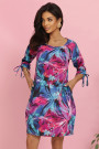  323-2 Comfortable oversized dress with ties on the sleeves - colorful flowers 