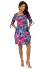  323-2 Comfortable oversized dress with ties on the sleeves - colorful flowers 