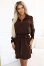  284-5 CAMILLE Shirt dress with pockets and ties - chocolate 