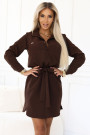  284-5 CAMILLE Shirt dress with pockets and ties - chocolate 