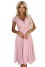  381-6 LINDA - chiffon dress with lace neckline - dirty pink 