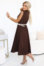  596-4 Elegant midi shirt dress with gold buttons and belt - chocolate 