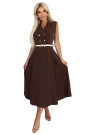  596-4 Elegant midi shirt dress with gold buttons and belt - chocolate 