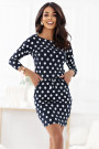  13-167 Sports dress with ties and pockets - navy blue with white polka dots 