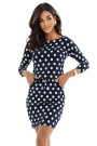  13-167 Sports dress with ties and pockets - navy blue with white polka dots 