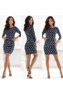  13-167 Sports dress with ties and pockets - navy blue with white polka dots 