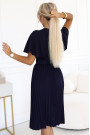 607-3 LYRA pleated midi dress with a wrap neckline and a wide belt - navy blue 