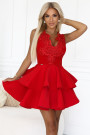  200-11 CHARLOTTE exclusive flared dress with lace neckline - red 