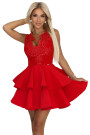  200-11 CHARLOTTE exclusive flared dress with lace neckline - red 