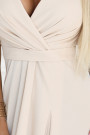  581-6 JENNIFER long dress with a leg slit, sleeves and a neckline - beige 