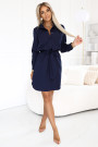  284-4 CAMILLE Koszulowa sukienka szmizjerka z kieszeniami i wiązaniem - granatowa 