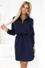  284-4 CAMILLE Koszulowa sukienka szmizjerka z kieszeniami i wiązaniem - granatowa 