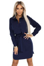  284-4 CAMILLE Koszulowa sukienka szmizjerka z kieszeniami i wiązaniem - granatowa 