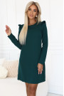  264-2 NELL Elegancka trapezowa sukienka z falbankami na ramionach - zieleń butelkowa 