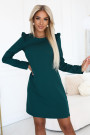  264-2 NELL Elegancka trapezowa sukienka z falbankami na ramionach - zieleń butelkowa 