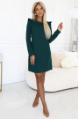  264-2 NELL Elegancka trapezowa sukienka z falbankami na ramionach - zieleń butelkowa 