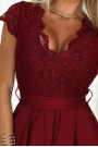  242-5 ANNA Koronkowa sukienka z dekoltem i rozkloszowaną spódnicą - bordowa 