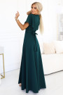  581-8 JENNIFER long dress with a leg slit, sleeves and a neckline - bottle green 