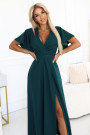  581-8 JENNIFER long dress with a leg slit, sleeves and a neckline - bottle green 