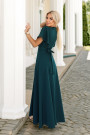  581-8 JENNIFER long dress with a leg slit, sleeves and a neckline - bottle green 