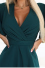  581-8 JENNIFER long dress with a leg slit, sleeves and a neckline - bottle green 