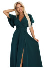  581-8 JENNIFER long dress with a leg slit, sleeves and a neckline - bottle green 