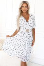  604-2 Sensual black polka dot dress with a wrap neckline and decorative belt - white 