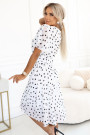  604-2 Sensual black polka dot dress with a wrap neckline and decorative belt - white 