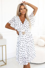  604-2 Sensual black polka dot dress with a wrap neckline and decorative belt - white 