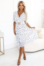  604-2 Sensual black polka dot dress with a wrap neckline and decorative belt - white 