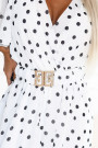  604-2 Sensual black polka dot dress with a wrap neckline and decorative belt - white 