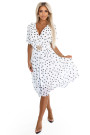  604-2 Sensual black polka dot dress with a wrap neckline and decorative belt - white 