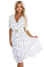  604-2 Sensual black polka dot dress with a wrap neckline and decorative belt - white 
