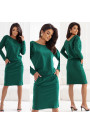  189-13 Long-sleeved sweatshirt dress with pockets comfortable cut with a neckline at the back green 