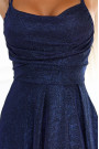  589-2 Long dress with subtle shimmer and corset back tie - navy blue with glitter 