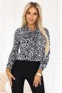  140-28 Business blouse with long sleeves and a tie at the front - black and white pattern 