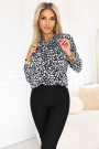  140-28 Business blouse with long sleeves and a tie at the front - black and white pattern 