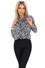  140-28 Business blouse with long sleeves and a tie at the front - black and white pattern 