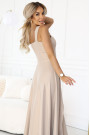  633-1 AURELIA long dress with a slit and a diamond neckline - beige with glitter 