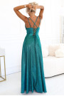  589-3 Long dress with subtle shimmer and corset back tie - green with glitter 