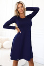  567-2 Comfortable trapeze dress with long sleeves - navy blue 