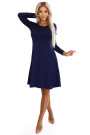  567-2 Comfortable trapeze dress with long sleeves - navy blue 