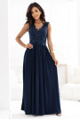  215-6 LEA long elegant maxi dress with lace top and slit on the leg - navy blue 