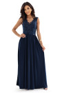  215-6 LEA long elegant maxi dress with lace top and slit on the leg - navy blue 
