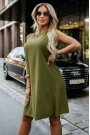  296-14 VICTORIA Sleeveless trapeze dress with a tie waist - khaki 