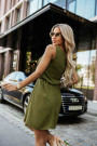  296-14 VICTORIA Sleeveless trapeze dress with a tie waist - khaki 