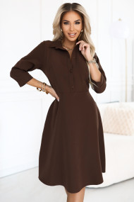  286-9 SANDY Flared shirt dress with belt - chocolate 