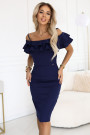  599-3 CARMEN Fitted midi dress in Spanish style - navy blue 