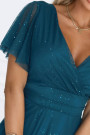  635-1 MELANIA long, shiny dress with a neckline and short sleeves - bottle green 